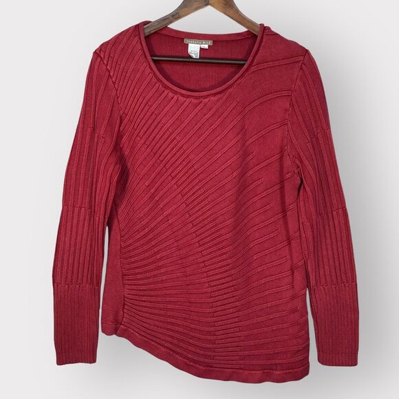Isabella Bird Pullover Sweater Women Size L Red Knit Asymmetric Long‎ Sleeve - Picture 1 of 11